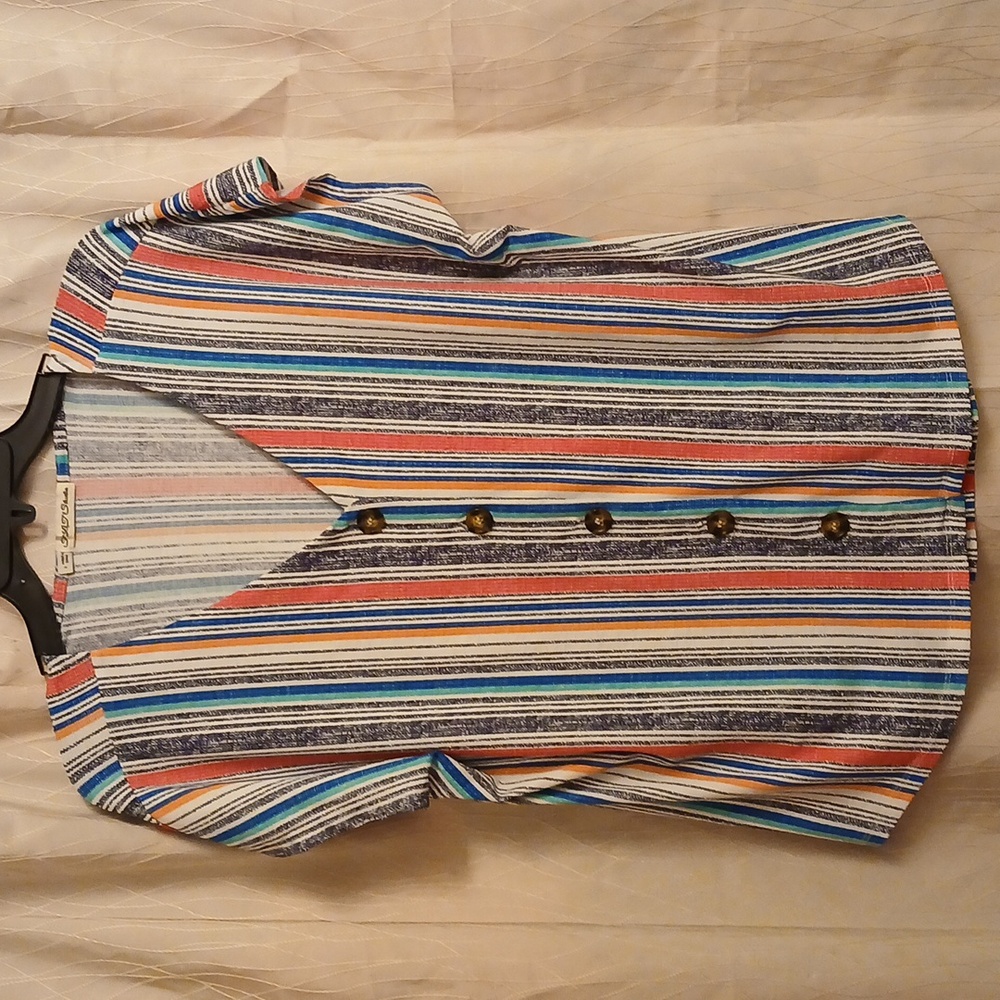 FLJ Studio Multicolor Stripped Short Sleeve Women's Blouse‎ Size Large